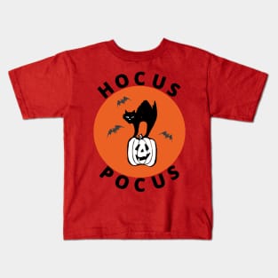 Halloween Cat & Pumpkin - Hocus Pocus (Black Text) Kids T-Shirt